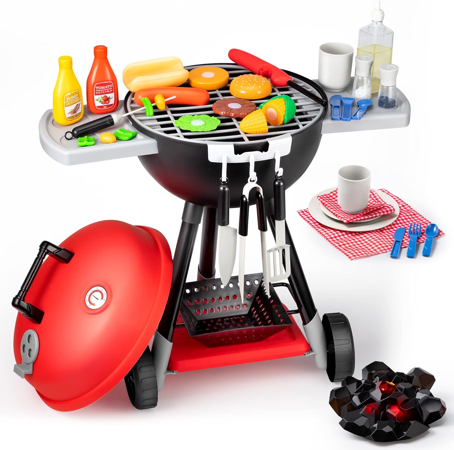 Kitchen Toy Set, BBQ Play Grill, Cooking Toy Set, Little Chef Play, Kids Grill Playset Interactive BBQ for Kids with