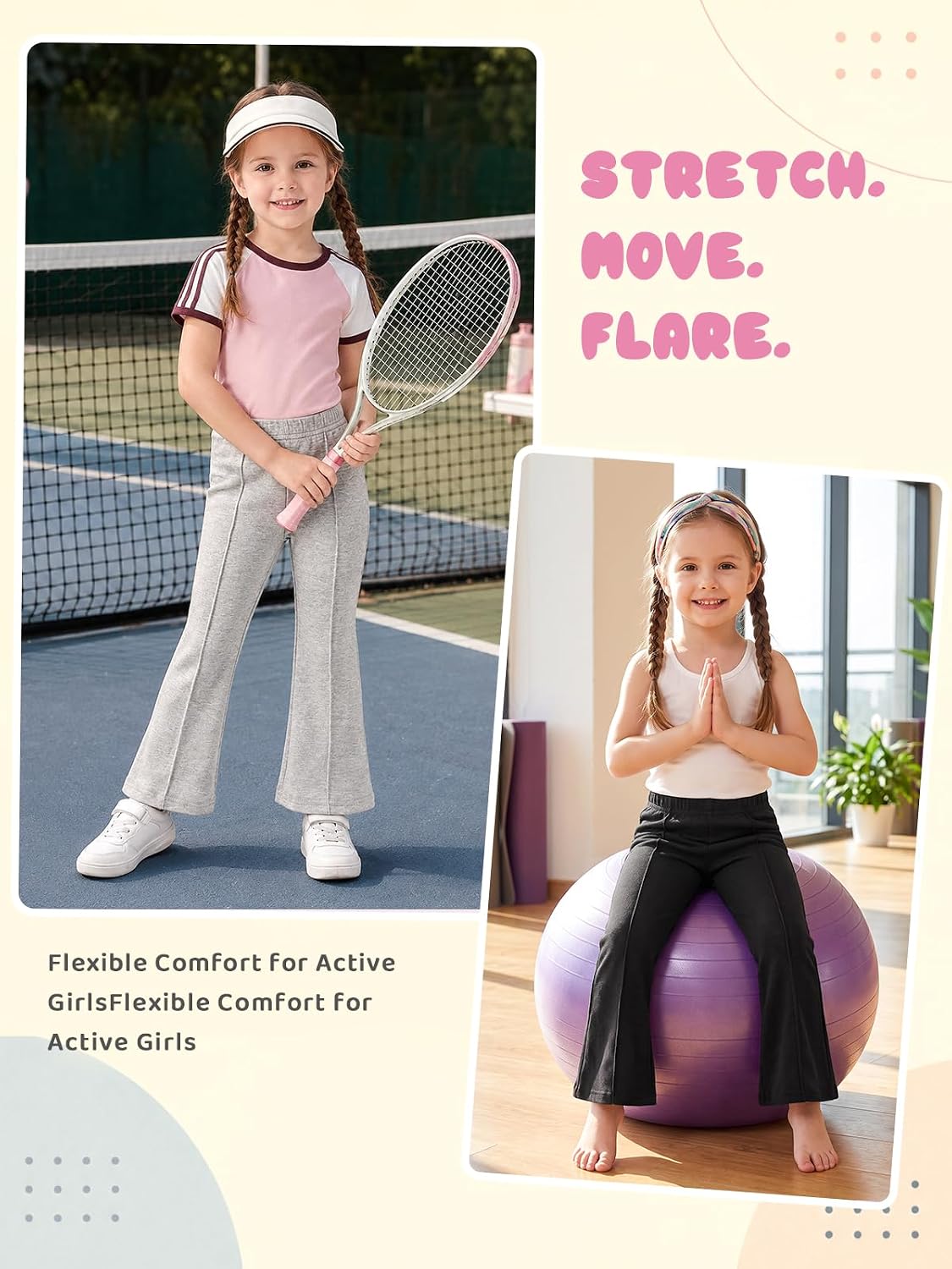 Toddler Girl Flare Pants 3 Pack Ruffle Ribbed Baby Bell Bottoms Slub Cotton Solid Elastic Waist Trousers