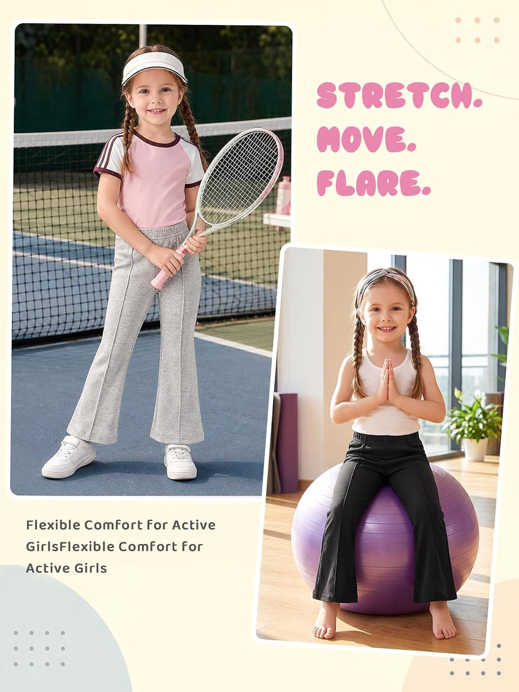 Toddler Girl Flare Pants 3 Pack Ruffle Ribbed Baby Bell Bottoms Slub Cotton Solid Elastic Waist Trousers