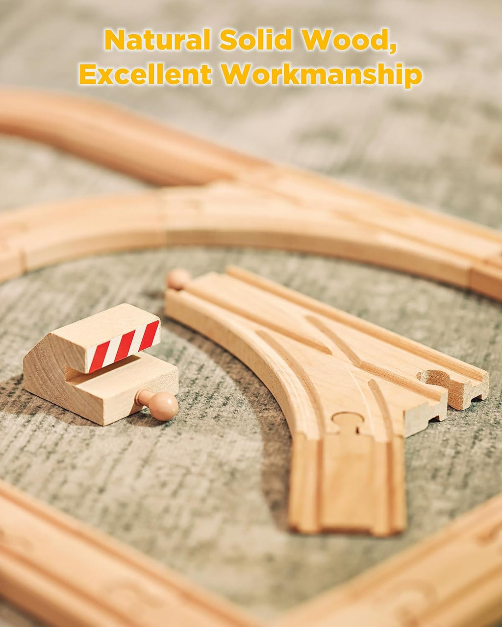 Wooden Train Track 52 PCS, Track Expansion Compatible with All Major Brands Toddler Railway Toy Train Set Boys Train