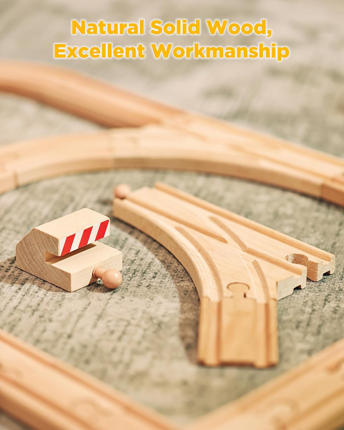 Wooden Train Track 52 PCS, Track Expansion Compatible with All Major Brands Toddler Railway Toy Train Set Boys Train