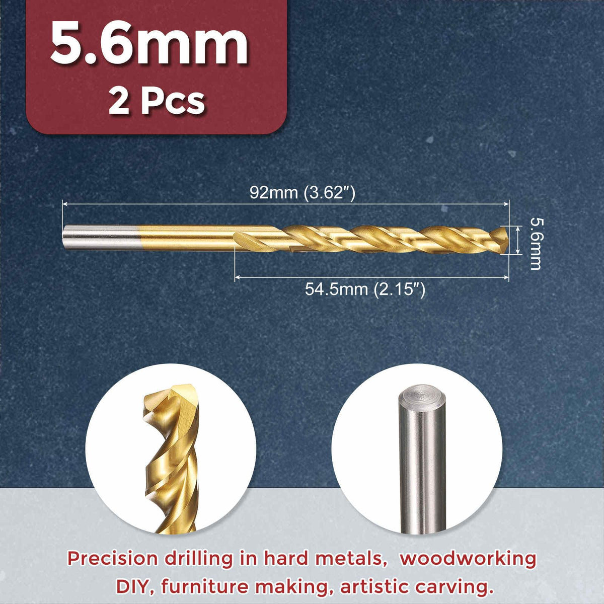 Kozelo 2pcs Drill Bit 5.6mm Diameter M2 High Speed Steel 135° for Metal