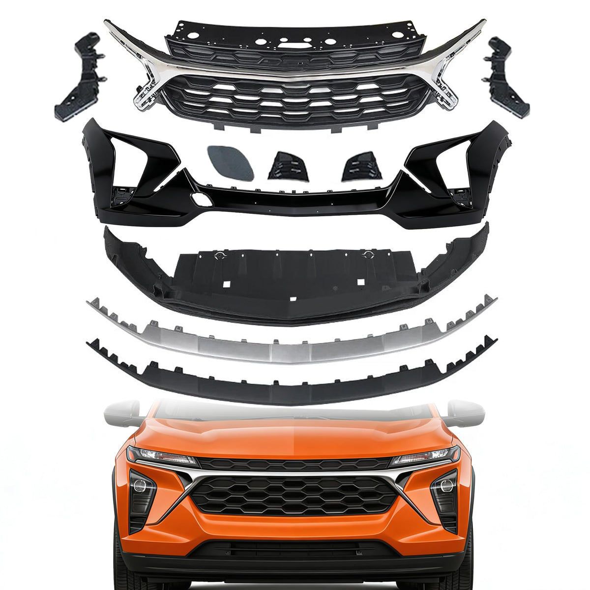 CarPulse 10Pcs Complete Front Bumper Cover Assembly Grill Kit