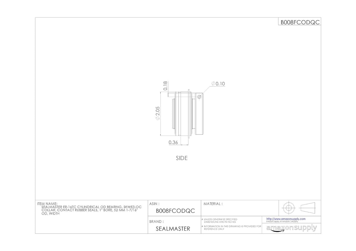 ER-16TC Cylindrical OD Bearing, Skwezloc Collar, Contact Rubber Seals, 1" Bore, 52 mm OD, 1-7/16" Width