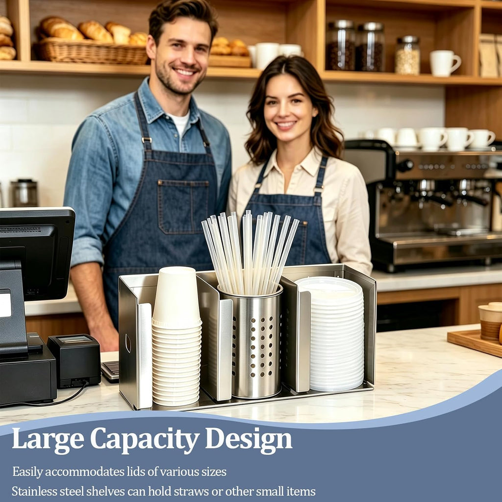 3 Compartments Stainless Steel Cup Dispenser with Adjustable Dividers