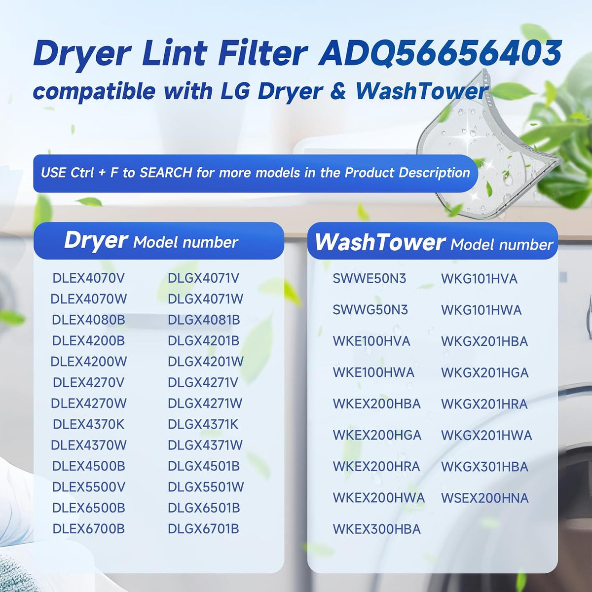 ADQ56656403 Dryer Lint Filter Screen Replacement for LG WashTower & Dryers