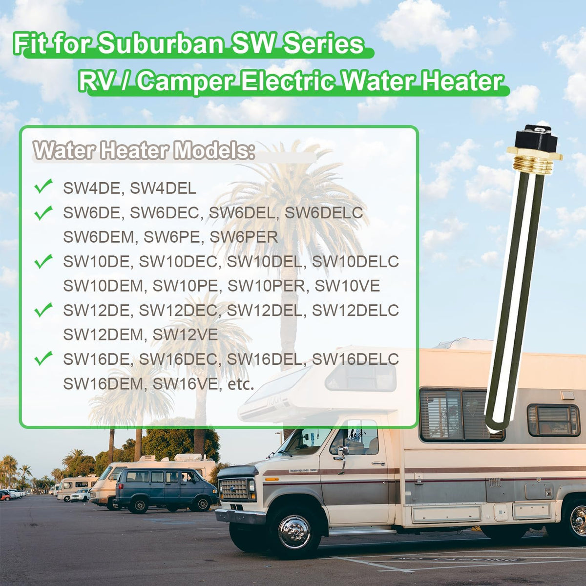 For Suburban 520900 RV Water Heater Element, SW Series Water Heater