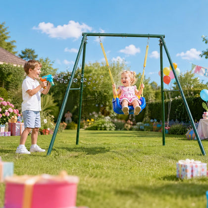 Toddler Swing Set, 4-in-1 Kids Swing Sets for Backyard, Indoor/Outdoor Baby Swing with Heavy Duty Metal Stand