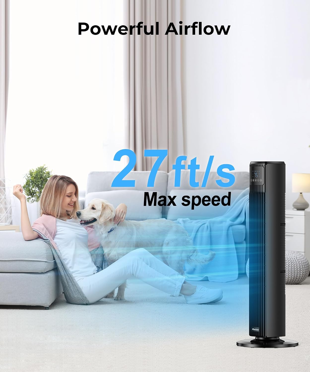 Tower Fan for Bedroom, Quiet Floor Fan, 90° Oscillating Fans for Indoors with 4 Speeds, 4 Modes, 24ft/s Velocity