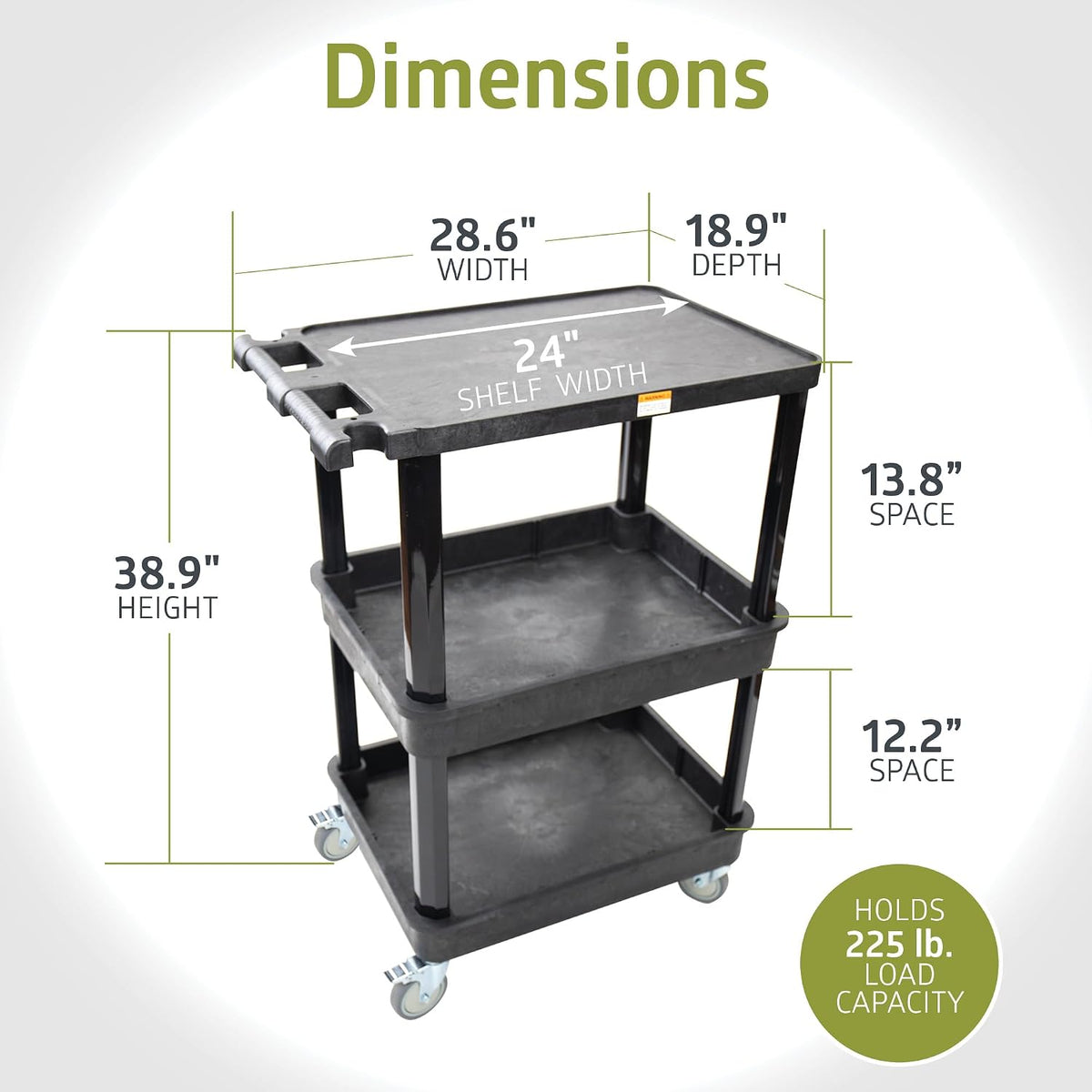 3-Shelf Multipurpose Mobile Utility Cart with 2 Bins and Lockable Wheels, Heavy-Duty Plastic Rolling Presentation