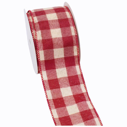Red & Ivory Buffalo Check Burlap Ribbon - 2.5" x30ft Wired Plaid Jute for Rustic Weddings, July 4th Crafts &