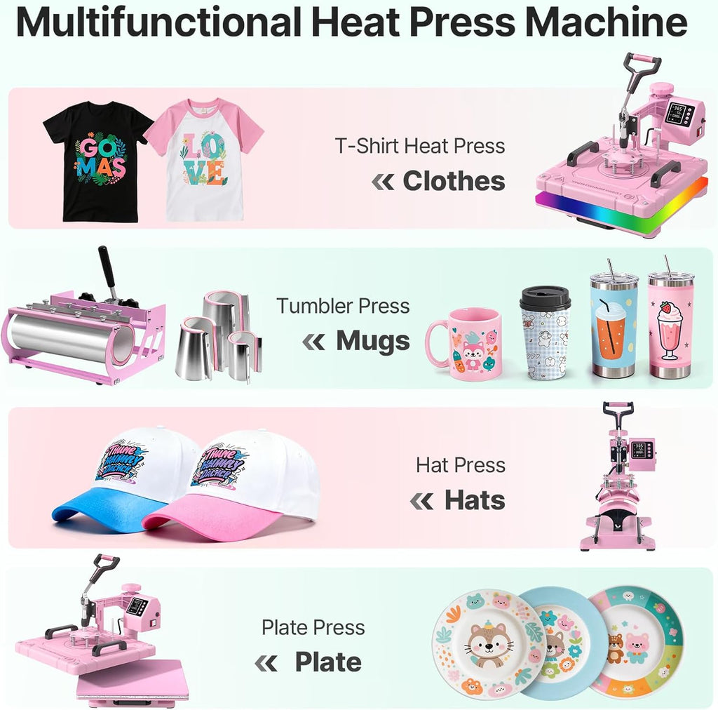 15x15 Inch 8 in 1 Swing Away Heat Press Machine for T Shirts | For DIY Creators & Small Businesses, Create T-Shirts