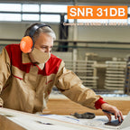 31dB SNR Hearing Protection Earmuffs, Foldable, Fluorescent Orange