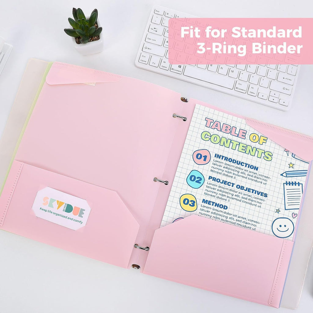Plastic Folders with Pockets, 6 Pack File Folders with Tabs & Stay-Put Flaps, 3 Hole Punch 2 Pocket Folders for 3