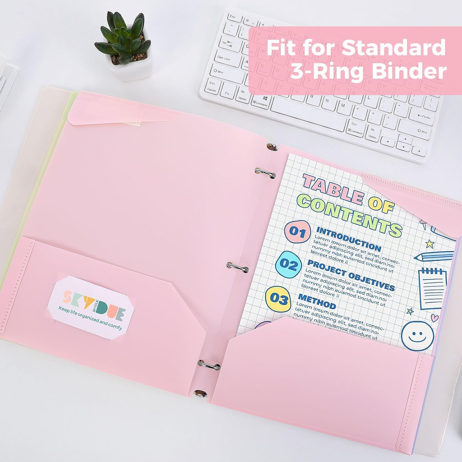 Plastic Folders with Pockets, 6 Pack File Folders with Tabs & Stay-Put Flaps, 3 Hole Punch 2 Pocket Folders for 3