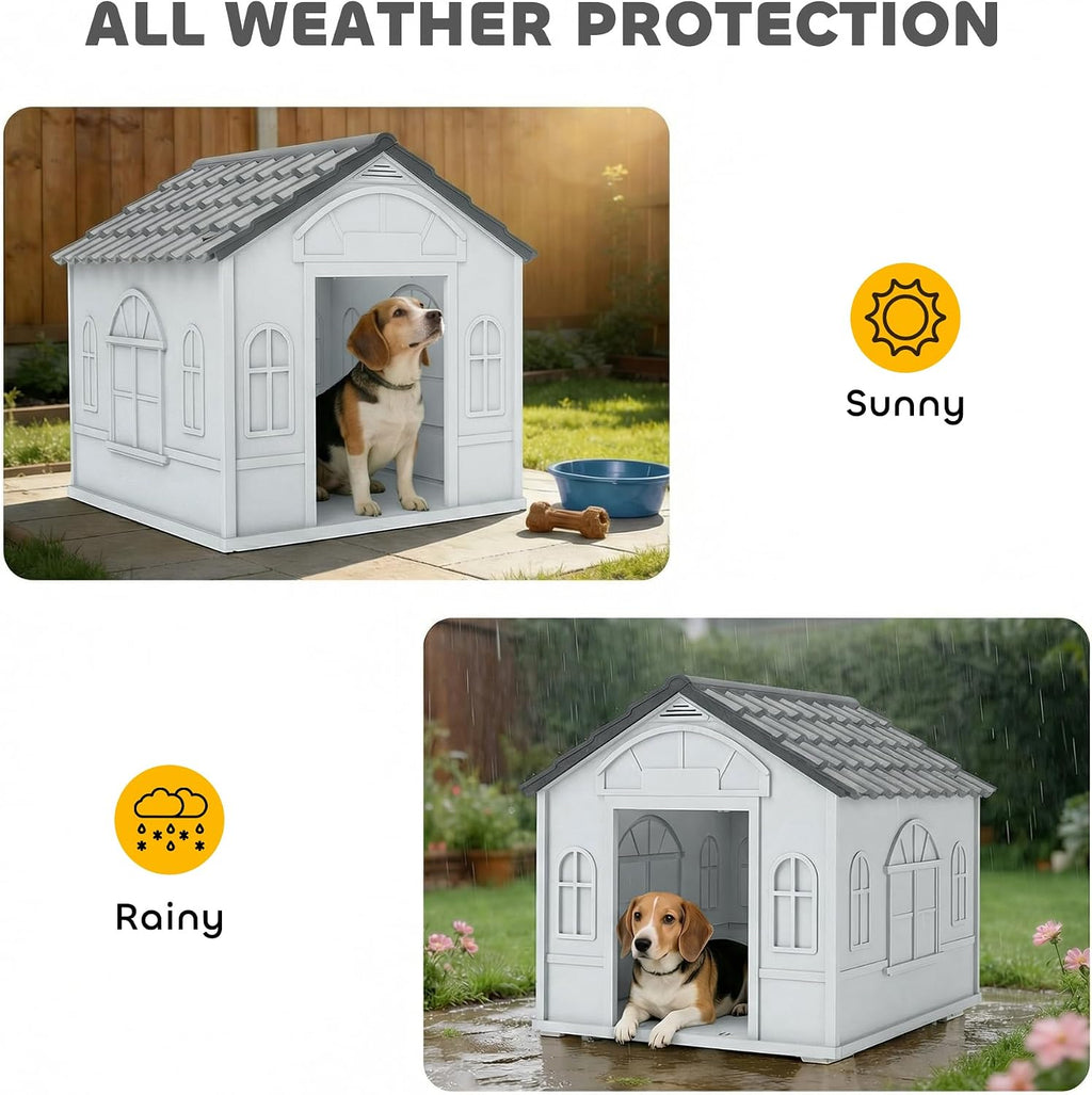 Plastic Dog House for Medium and Small Dogs, Water Resistant Puppy Shelter Indoor Outdoor with Door, Easy to