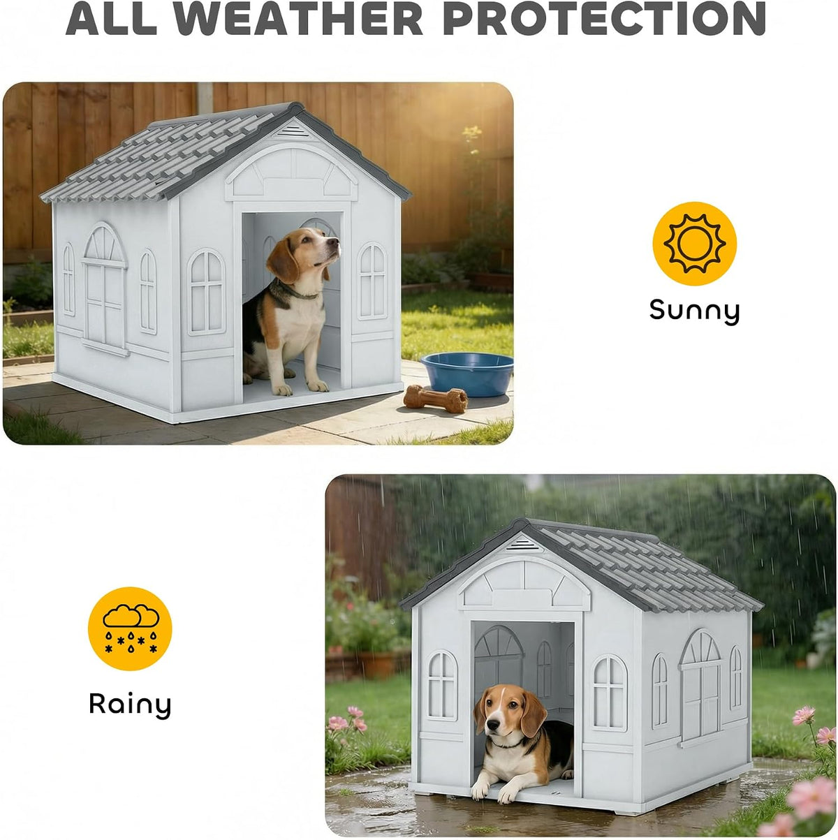 Plastic Dog House for Medium and Small Dogs, Water Resistant Puppy Shelter Indoor Outdoor with Door, Easy to
