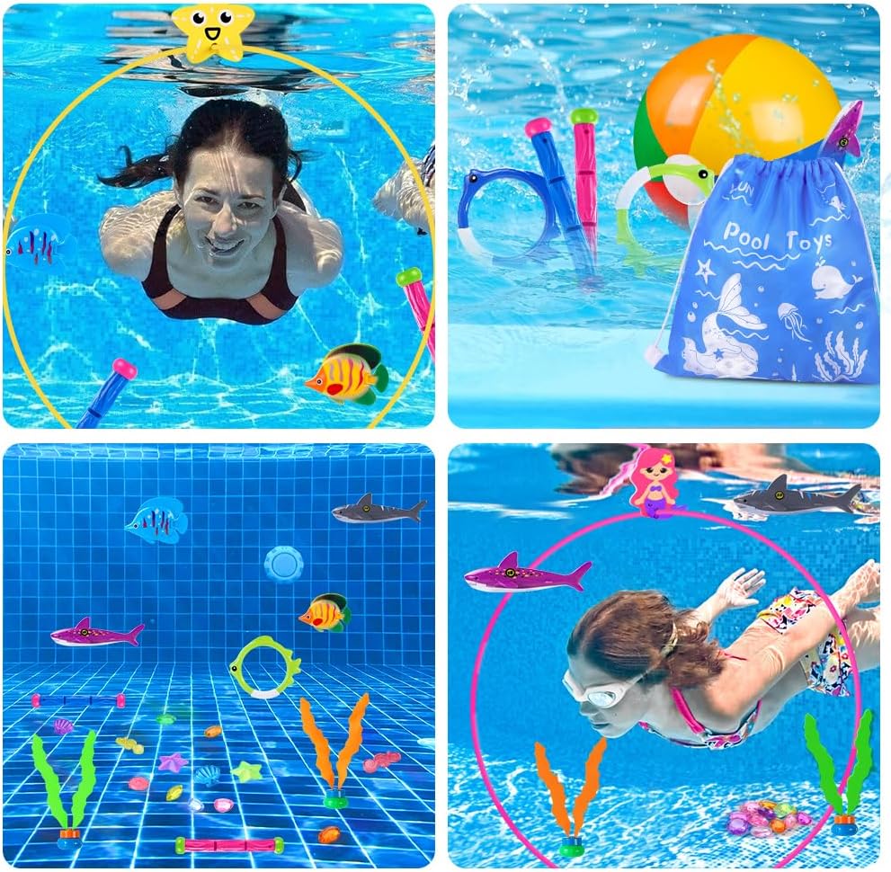 31 PCS Pool Diving Toys Swim Birthday Game Party Favors for Kids | Big Swim Thru Rings Pool Toys Summer Underwater