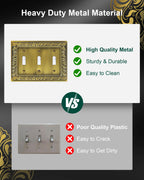 2-Pack Paisley Pattern Metal Triple Toggle Light Switch Cover Plate