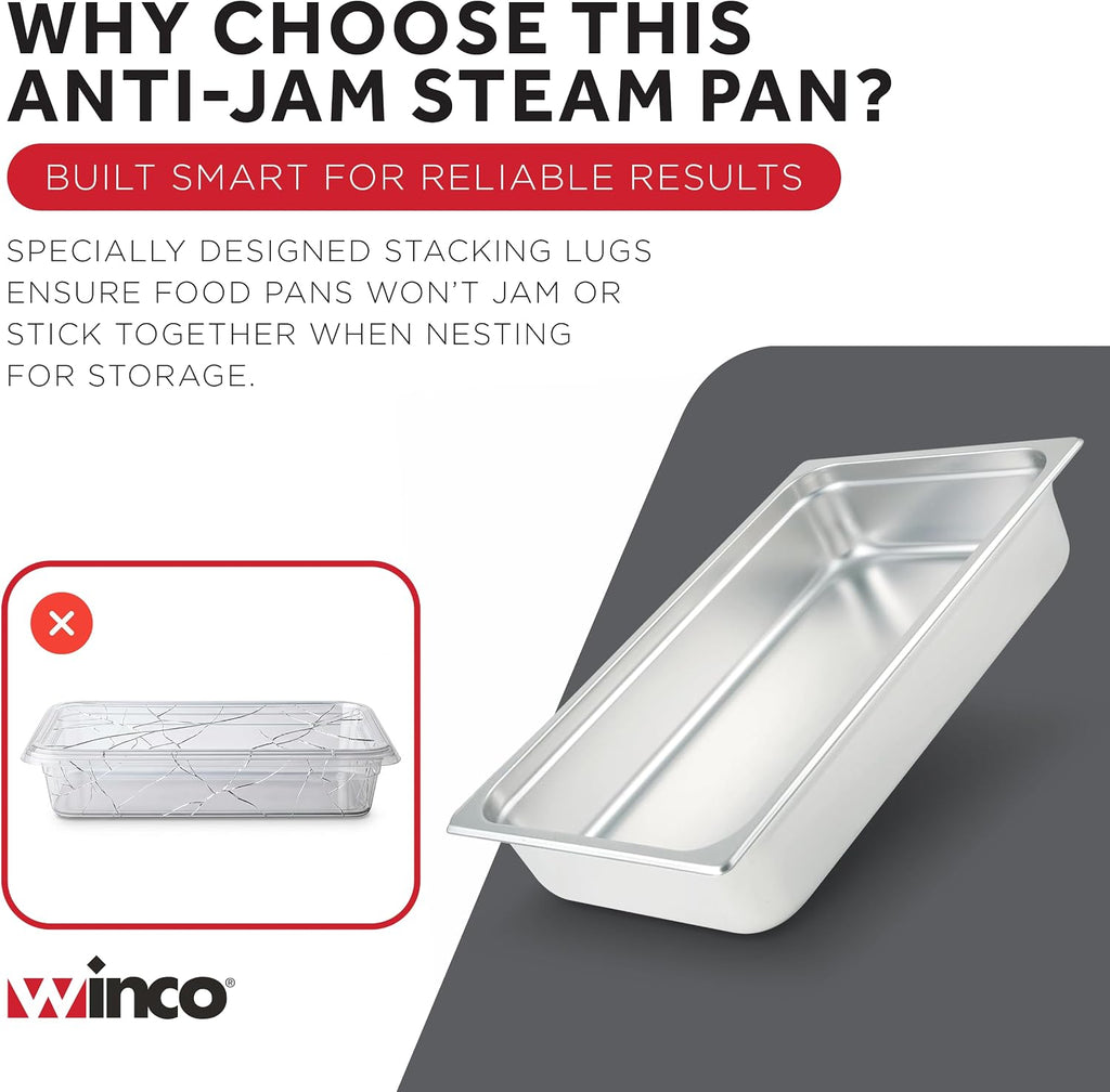 Anti-Jamming Steam Pan, Full-Size x 4-Inch,Stainless Steel,Medium