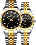 Luxury Business Rhinestone Lovers Quartz Women & Men Analog Stainless Steel Dress Couple Waterproof Watch (Silver