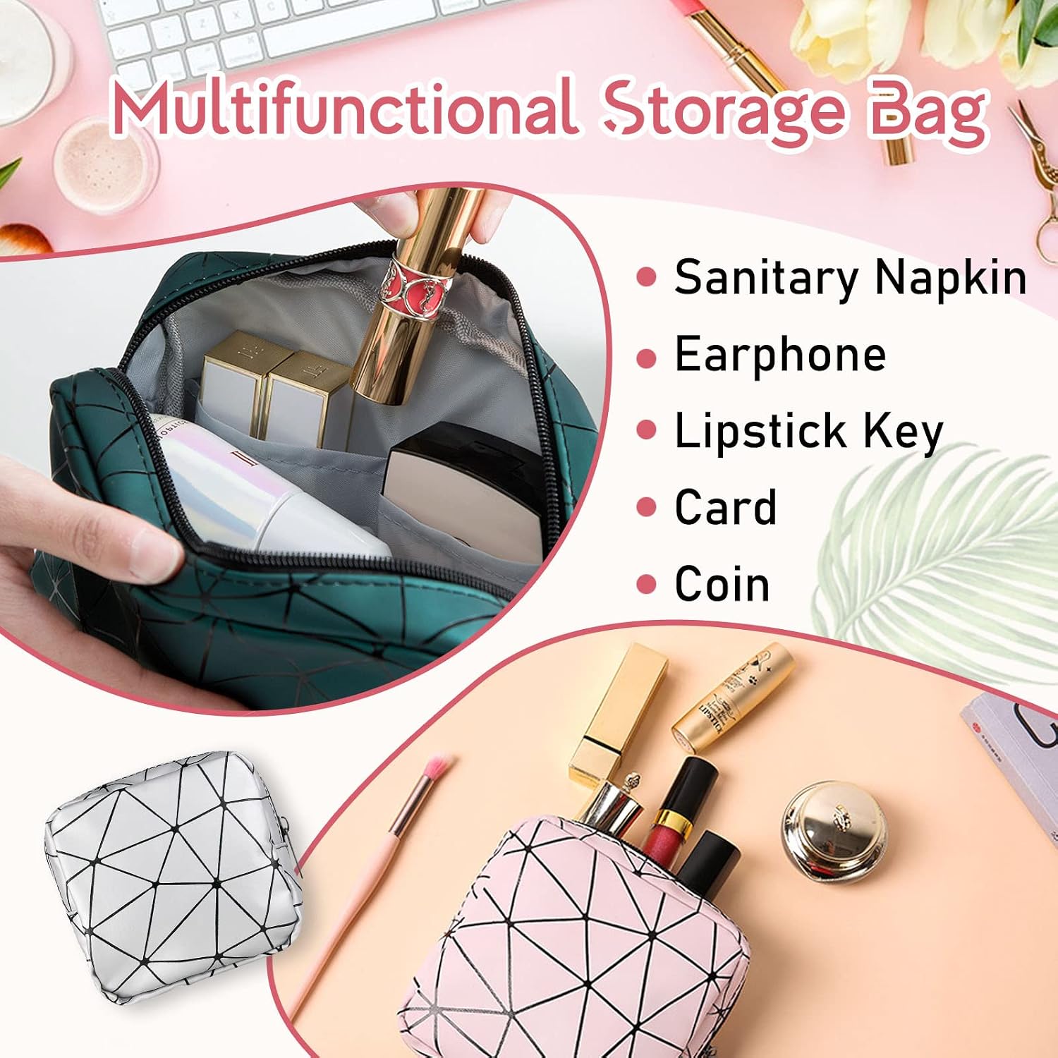 Sanitary Napkin Storage Bags 4 Pcs Menstrual Cup Pouches Nursing Pad Holder Tampon Bags Portable Period Kit Bag