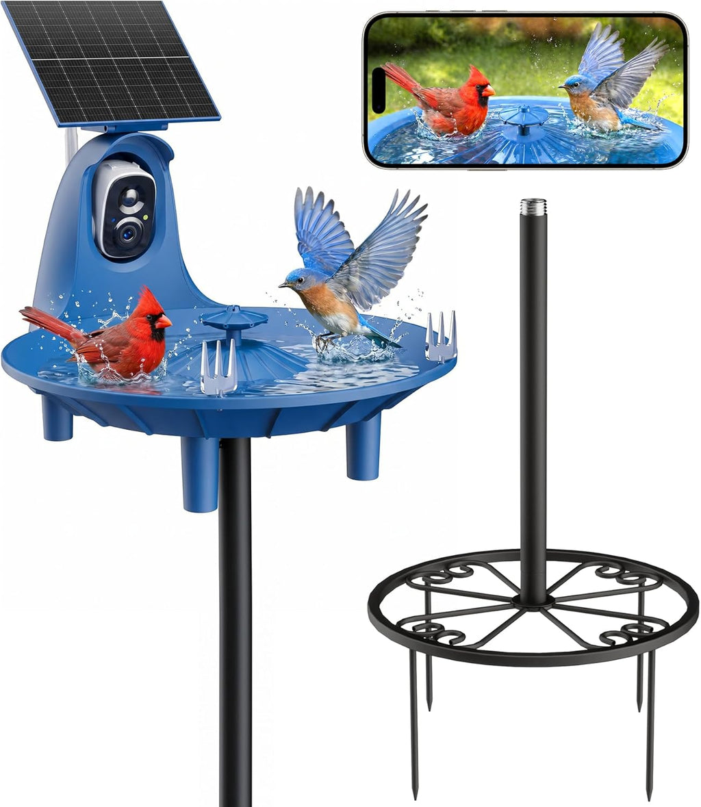 Solar Bird Bath with 2K Camera, Solar Smart Bird Fountain Outdoor