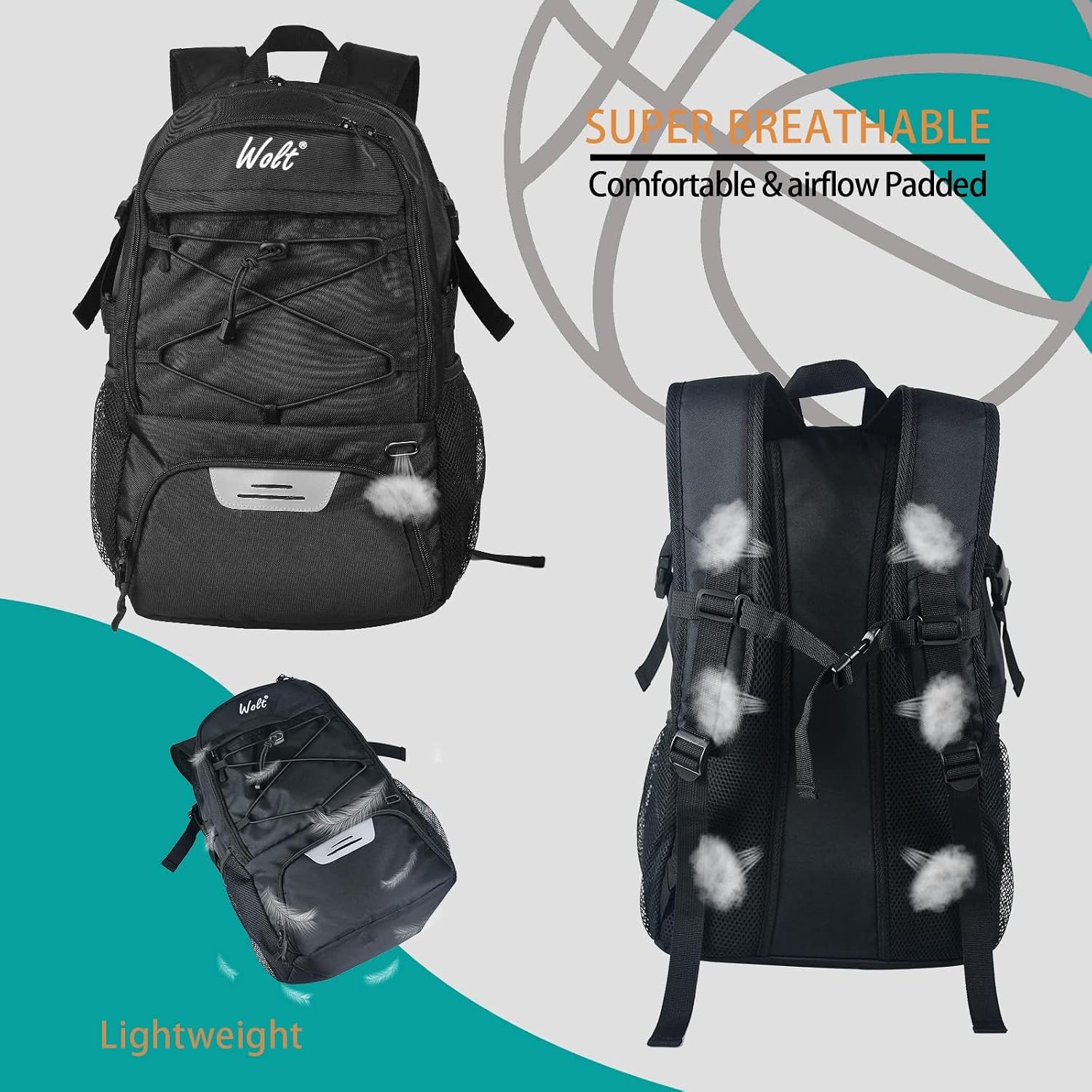 Basketball Backpack Large Sports Bag with Separate Ball Holder & Shoes Compartment, Best for Basketball, Soccer,Gym