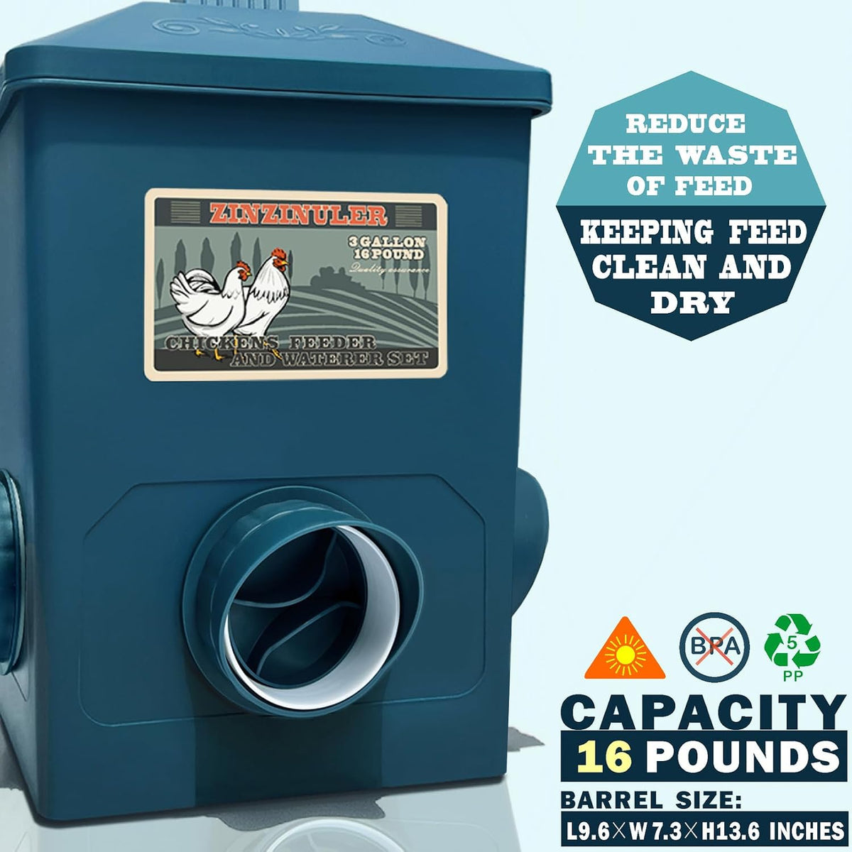 Chicken Feeder, Chicken Waterer with Float Controlled Automatic Set(3 Gallon/16 Pounds), Chicken Coop