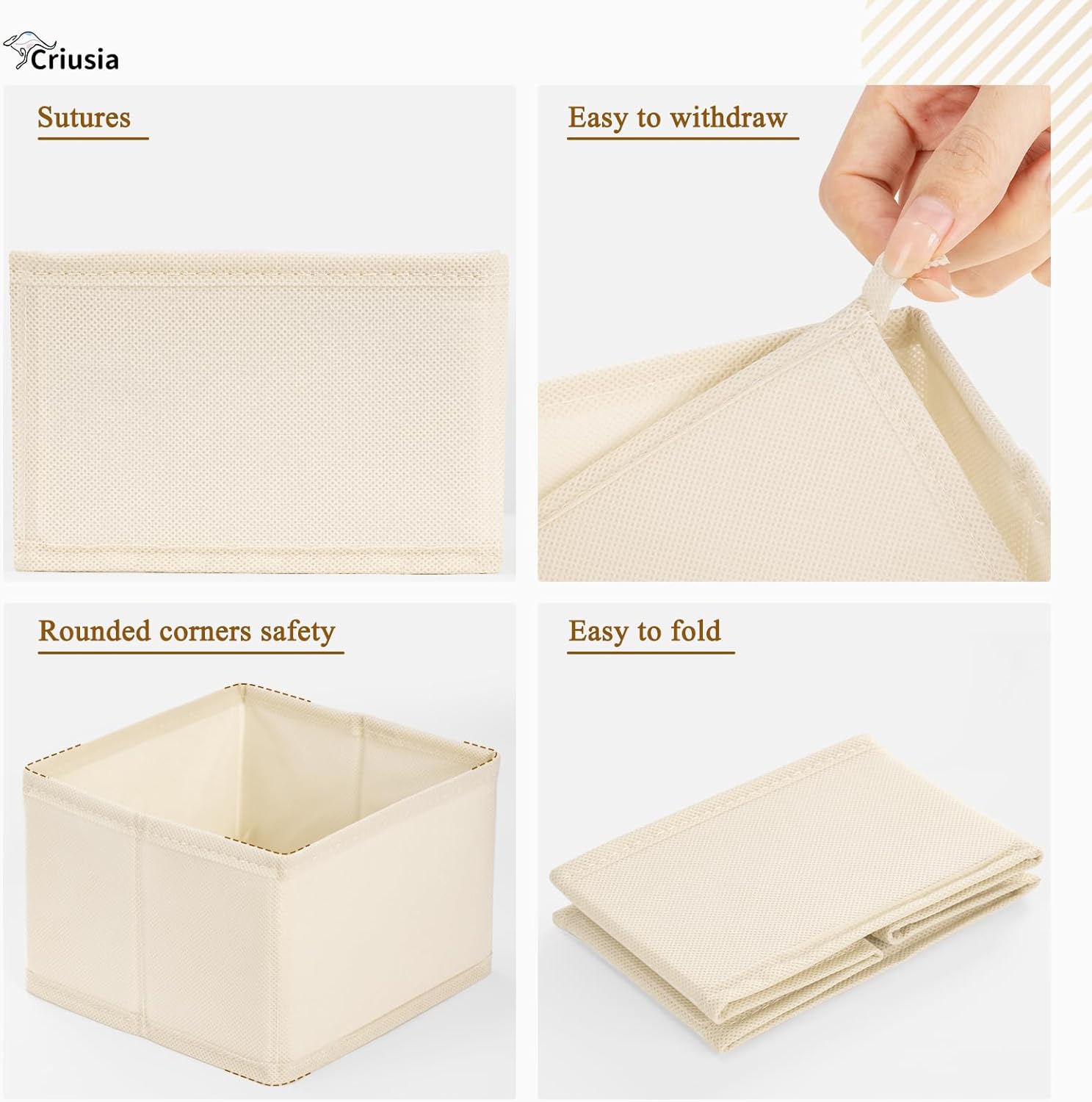 15 Pack Drawer Organizer for Clothes, Foldable Dresser Dividers with 3 Sizes, Fabric Storage Bins – Beige