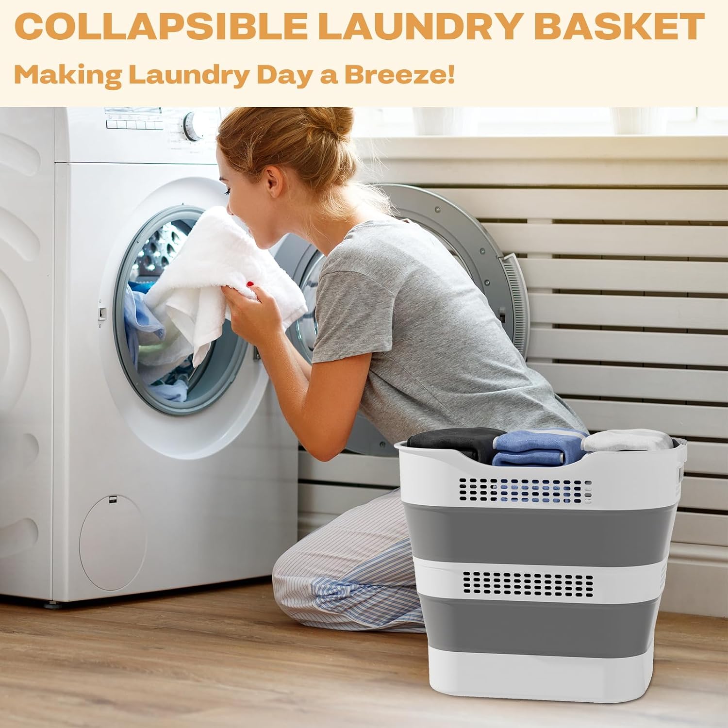 43L+43L Collapsible Laundry Baskets plastic (Grey, 2 Packs) | Pop Up Laundry hamper/Storage Container, Foldable