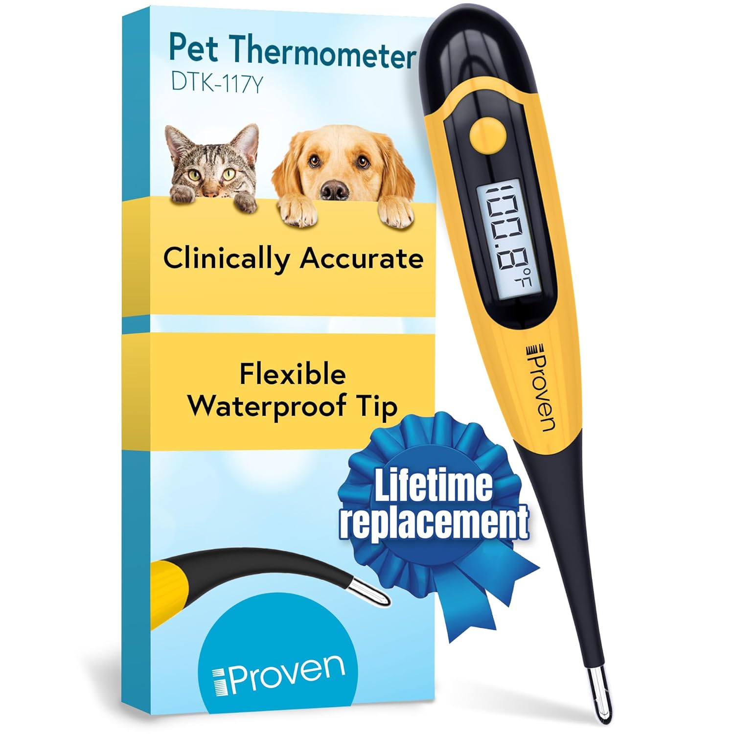 iProven Dog & Cat Thermometer for Accurate Fever Detection, Comfortable Flexible Tip, Waterproof Pet Thermometer