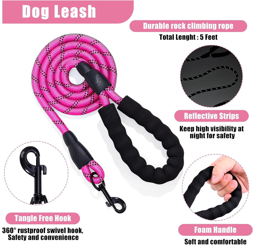 No Pull Dog Harness Adjustable Collar & Leash Set - Dog Halter Harnesses Collapsible Bowls & Poop Bag Dispenser
