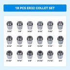 ER32 Spring Collet Set, 18Pcs in Aluminum Box, 3/32-3/4" Size, CNC