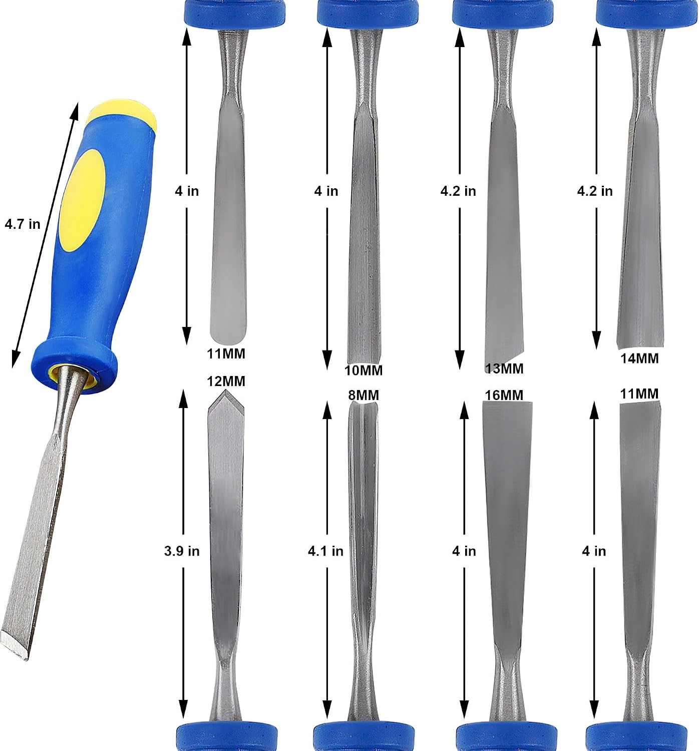 13 PCS Wood Chisel Set with Canvas Bag | Wood Carving Tool Set, Steel Beveled Chisel Tools, Rubber Handles, Rasps and