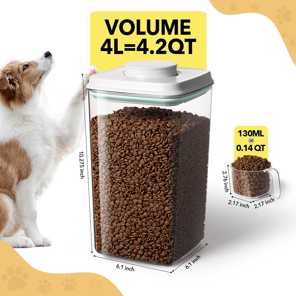 Dog Food Storage Container with 130ml Scoop – 4L/4.2qt Airtight Dog Food Container for Kibble & Treats, BPA-Free Cat