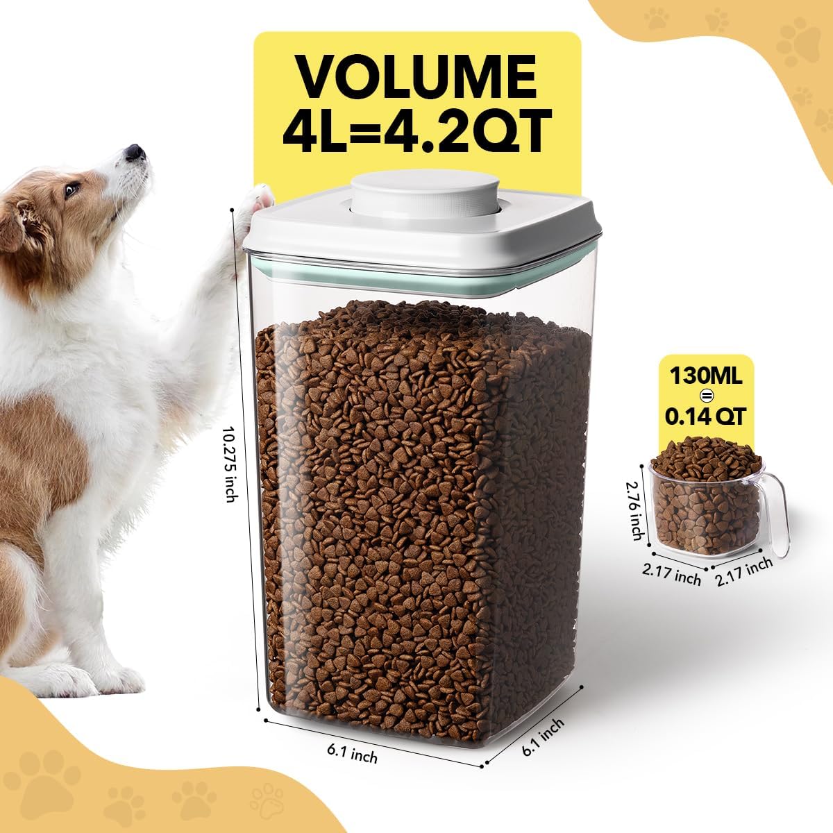 Dog Food Storage Container with 130ml Scoop – 4L/4.2qt Airtight Dog Food Container for Kibble & Treats, BPA-Free Cat