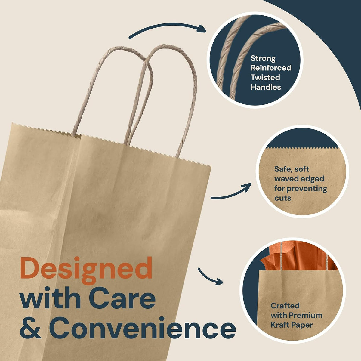 Brown Paper Bags with Handles | 110 Pack Kraft Bulk
