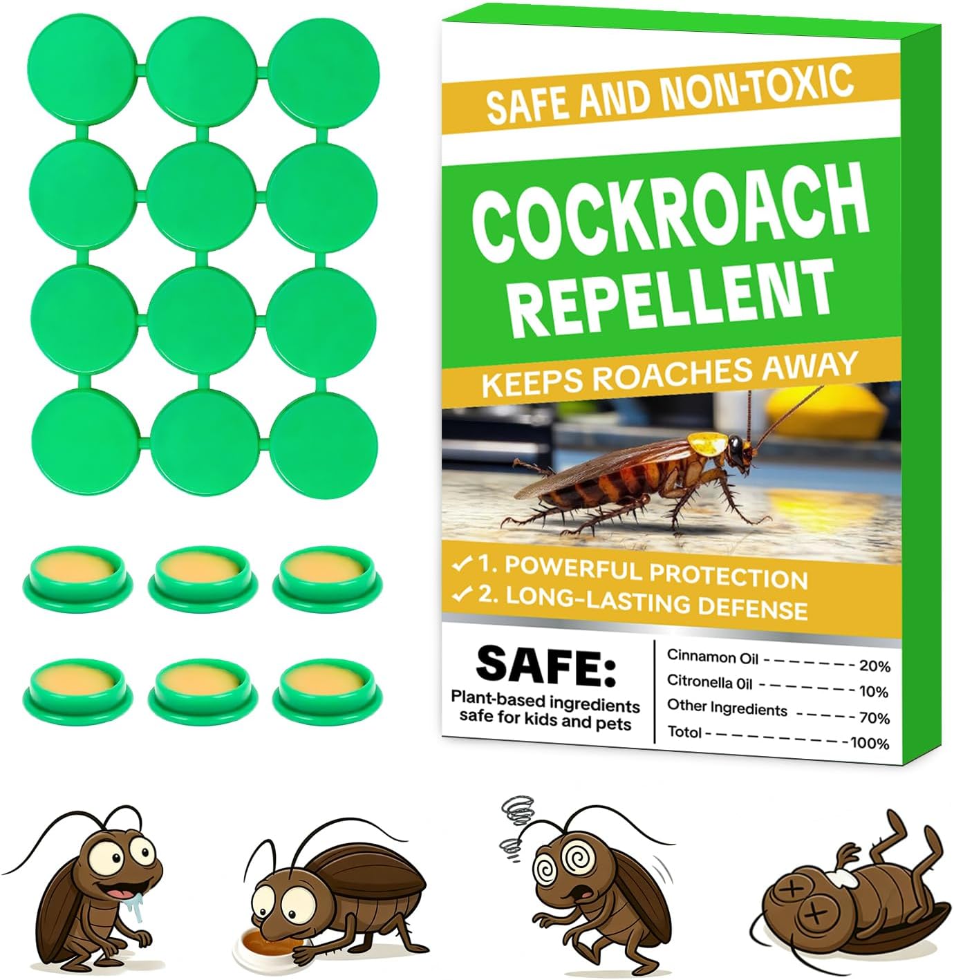 Cockroach Gel Bait Traps 32 Pack, Cockroach Repellent Indoor Home, Roach Deterrent, Pet Safe Roach Repeller Outdoor