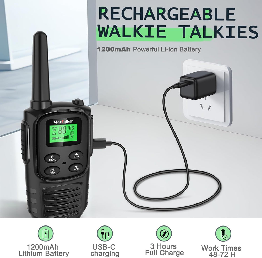Walkie Talkies Long Range for Adult, MT10 Rechargeable Walkie Talkies FRS Two Way Radio, NOAA, 1200mAh Li-ion Battery