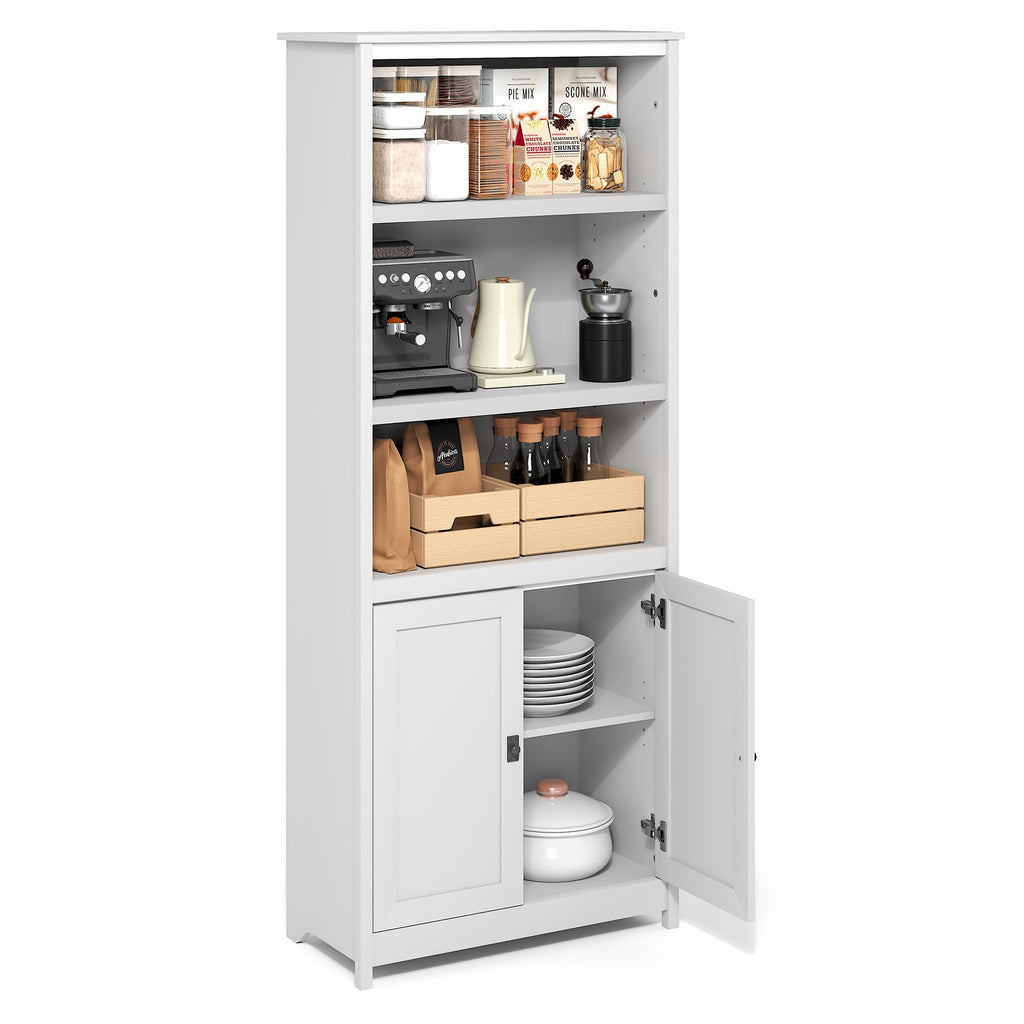 Robin 5-Tier Storage Cabinet, 2 Door Pantry Cabinet, Plain White