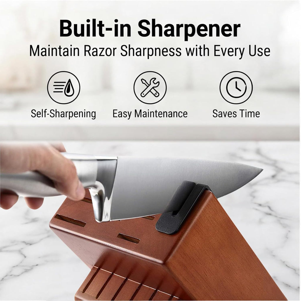 Kitchen Knife Set 15PC Knife Block Set w Built-in Sharpener