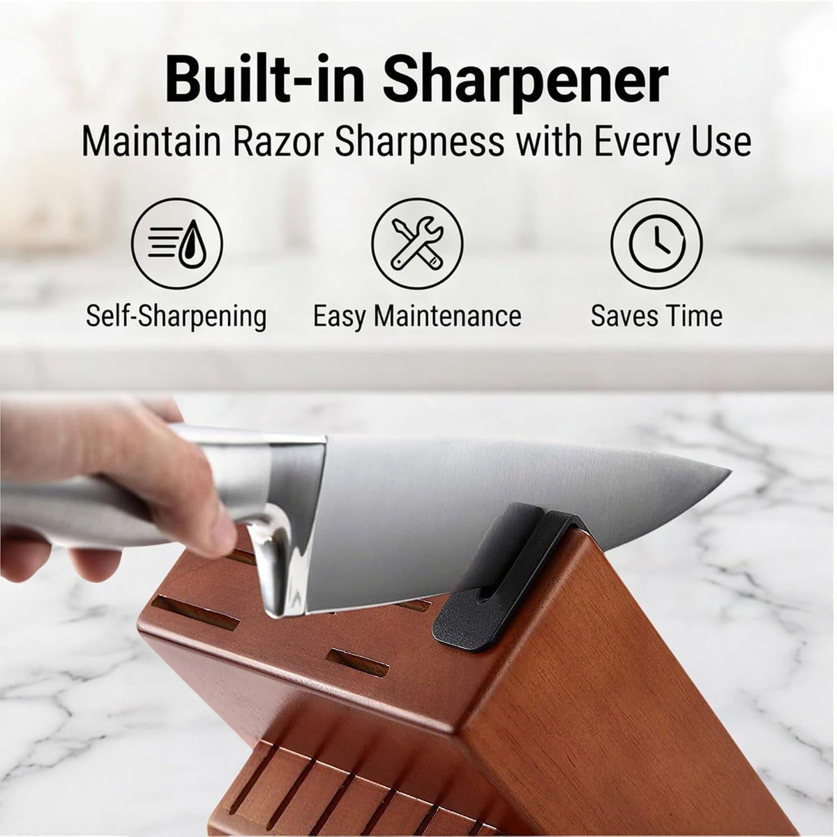 Kitchen Knife Set 15PC Knife Block Set w Built-in Sharpener