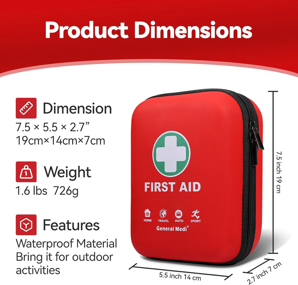 First Aid Kit - 170 Pieces Hard Case and Lightweight - Great for Travel, Home, Office, Vehicle, Camping, Workplace &