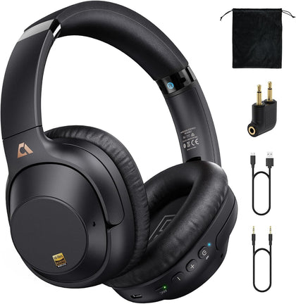Bluetooth 6.0 Active Noise Cancelling Headphones for Airplane Travel, Black | LDAC Hi-Res Audio, 90H Playtime Wired