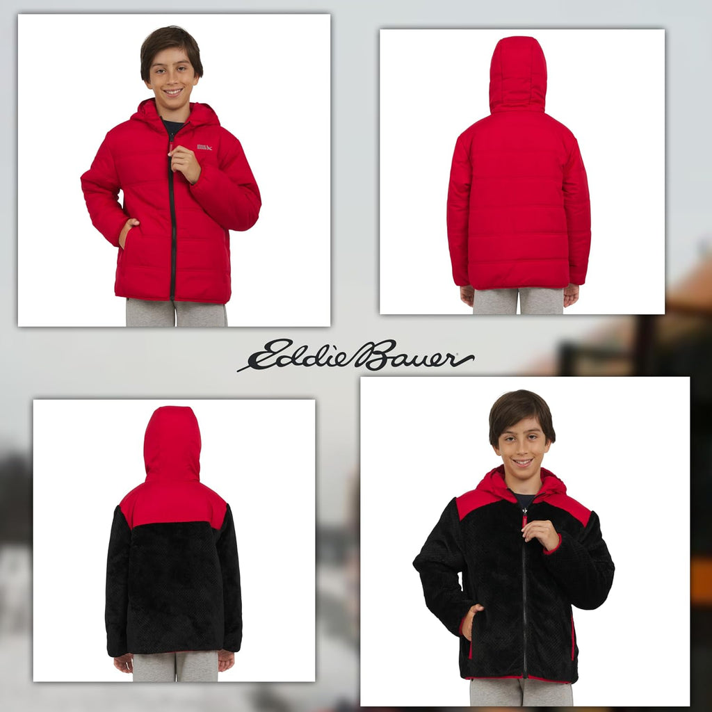 Eddie Bauer Boys' Deer Harbor Reversible Faux Fur Lined Insulated Puffer Jacket