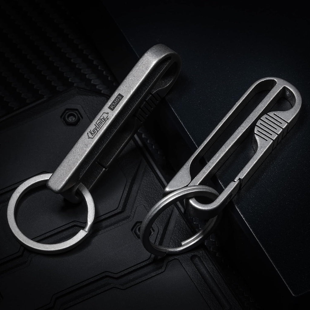KM03 Titanium Keychain Clip Belt Loop Key Holder with Removable Key Ring for Duty Belt