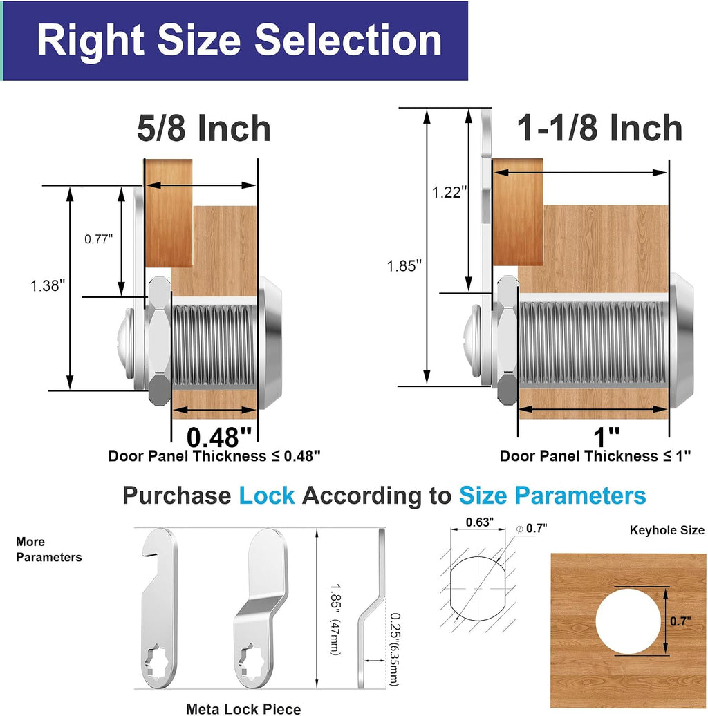 3 Pack Cabinet Locks with Key, RV Cabinet Cam Lock 1-1/8" Keyed Alike Mailbox Lock for Drawer Toolbox RV Compartment