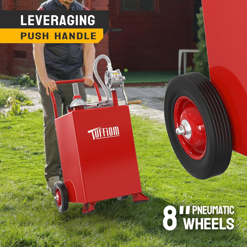 20 Gallon Fuel Gas Caddy w/Wheels & Manual Siphon Pump, Portable Diesel Fuel Transfer Storage Tank w/8.9ft Hose