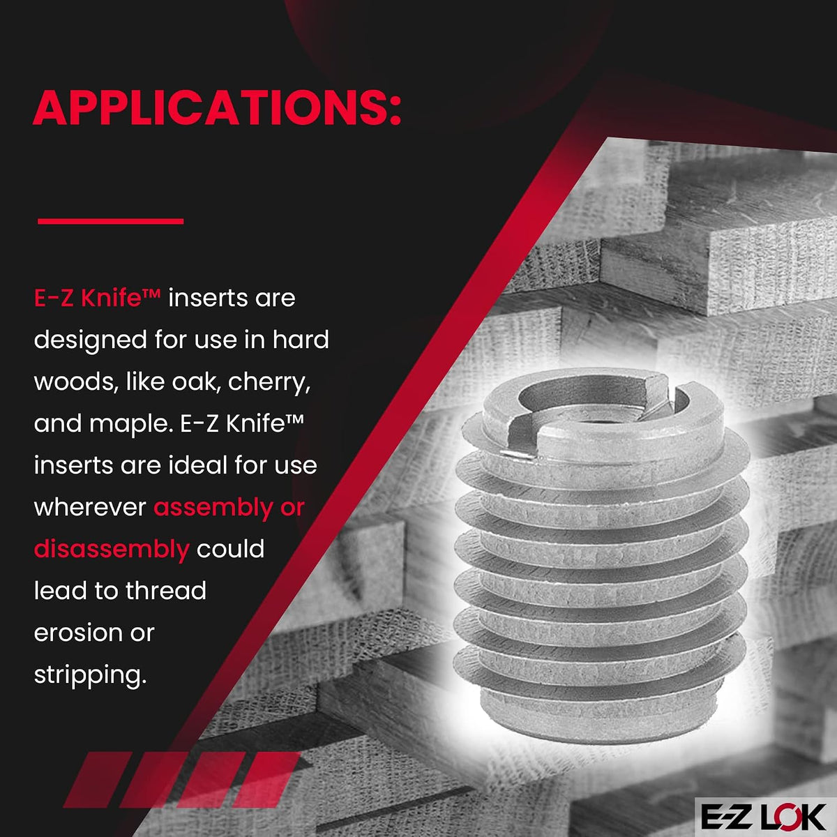 E-Z LOK Knife Thread Insert for Hard Wood, 10-24, 0.500 in, 10 ct